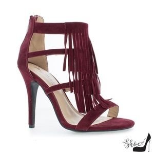 The Shoe Loft Shoes - Gigi Faux Suede Burgundy Fringe Strappy Heels The Shoe Loft Shoes - Gigi Faux Suede Burgundy Fringe Strappy Heels